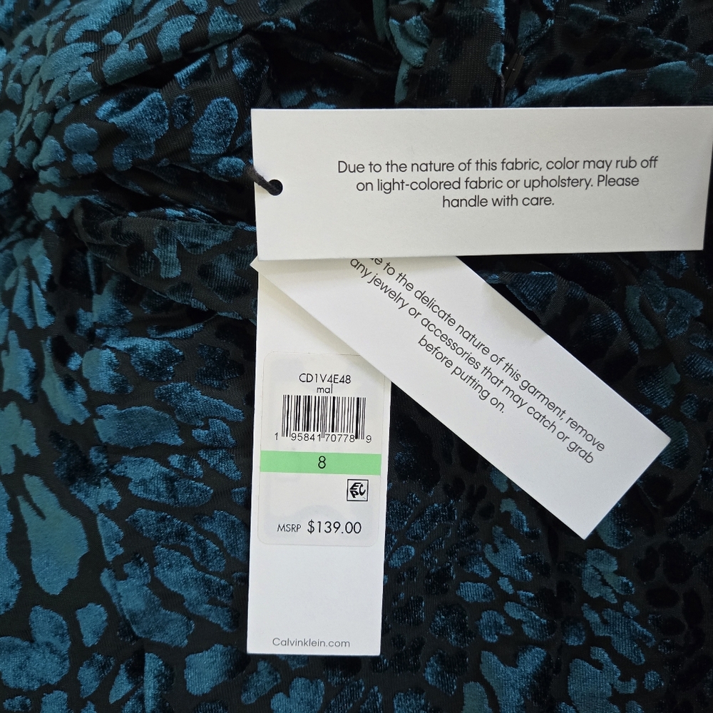 Calvin Klein Animal Print Malachite Velvet Midi Goth Witch Glam Wrap Dress Sz 8 - Picture 5 of 8
